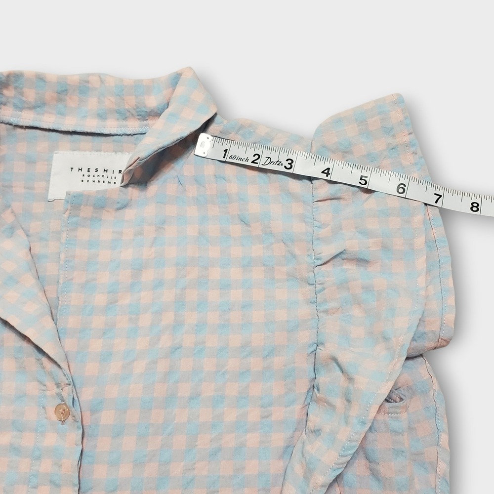 The Shirt Rochelle Behrens Drop Waist Peplum Dress Crinkled Gingham Pink Blue XS - Picture 9 of 11